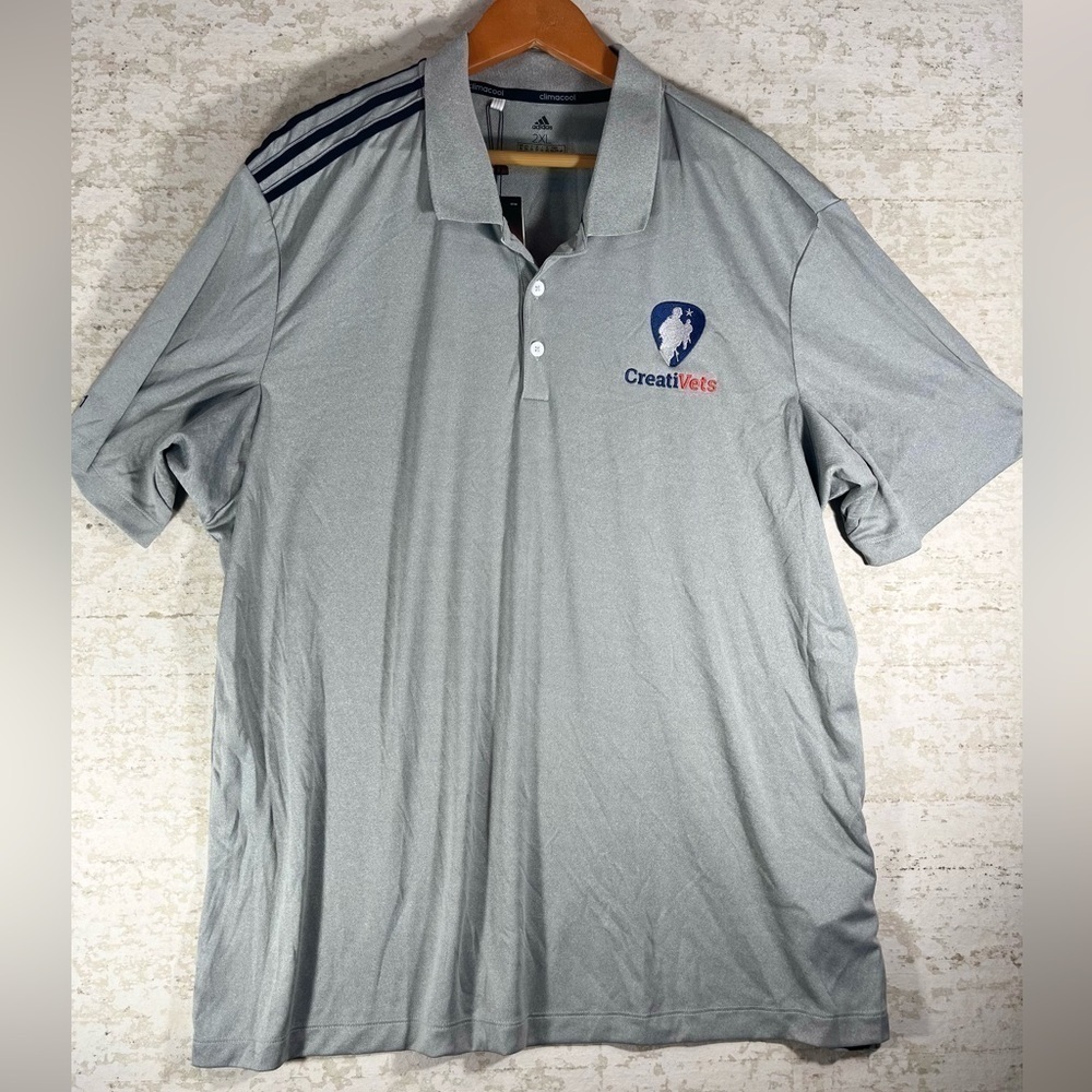 NWT ADIDAS Polo Sz 2XL Veterans CreatiVets Gray Shirt